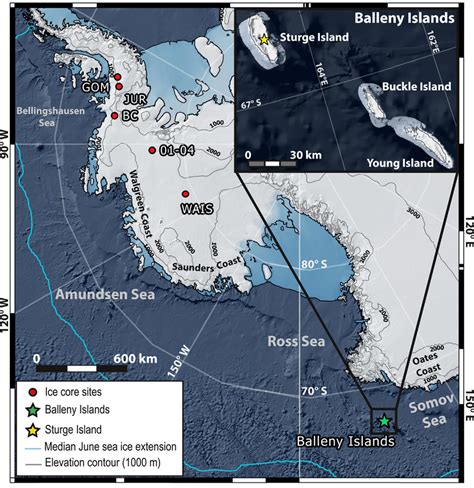 Map showing the ice core sites considered in this study. The red ...