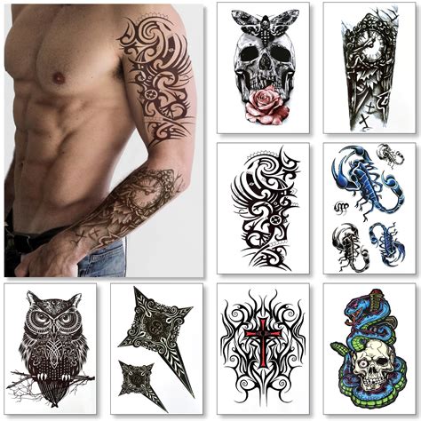 Buy Temporary Tattoos For Men Guys Boys & Teens - Fake Half Arm Tattoos ...