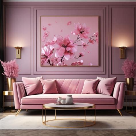 Premium Photo | Arafed pink couch in a living room with a painting on ...