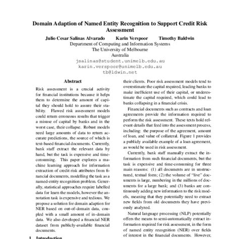 Domain Adaption of Named Entity Recognition to Support Credit Risk Assessment - ACL Anthology