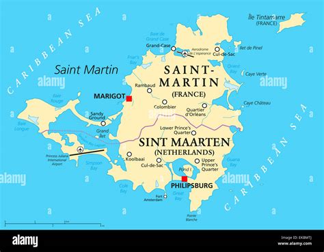 Saint Martin Island Political Map Stock Photo - Alamy