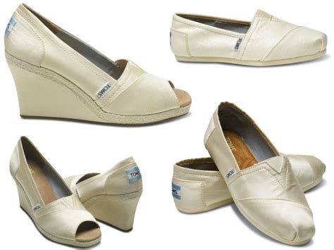 Casual and chic ivory TOMS wedding shoes- wedge peep-toes and flat ...