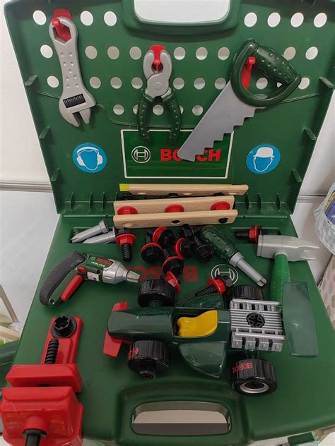 Bosch tools toy workbench with car set, Hobbies & Toys, Toys & Games on Carousell