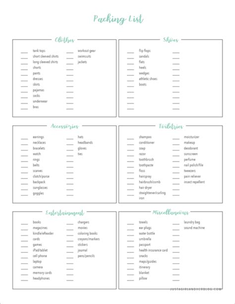 Free Printable Packing List for Organized Travel and Vacation