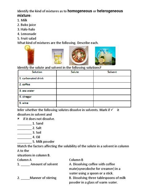 Homogeneous Vs Heterogeneous Mixture Worksheet