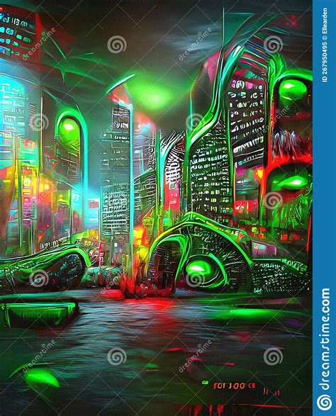 Green Acid Cyberpunk City stock illustration. Illustration of colorful - 267950495