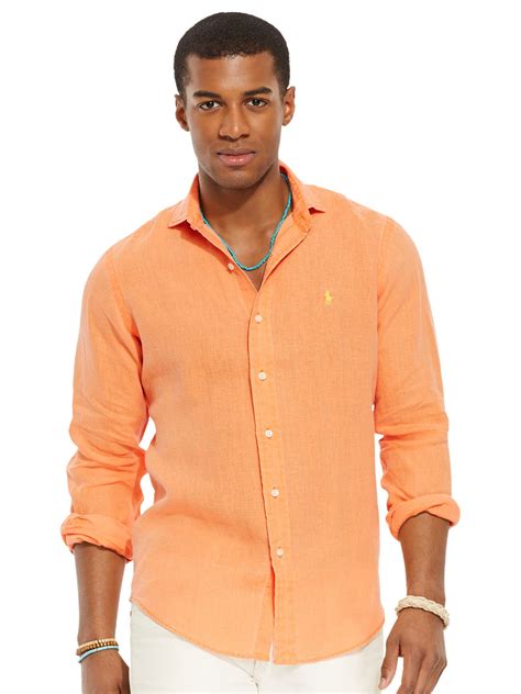 Lyst - Polo Ralph Lauren Long Sleeve Linen Shirt in Orange for Men