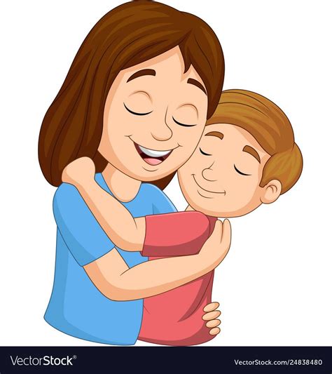 Vector Illustration of Cartoon happy mother hugging her son. Download a Free Preview or High ...