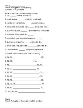 French numbers practice to 100 practice worksheets | TpT