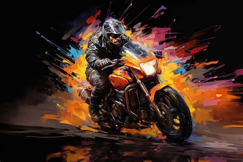 Premium AI Image | Graffiti with a male biker motorcyclist on a sports motorcycle