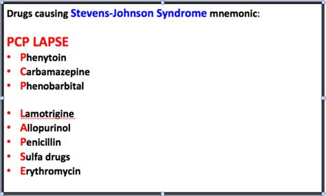 Durgs causing Steven's Johnson Syndrome Mnemonic Steven Johnson Syndrome, Medical Surgical ...