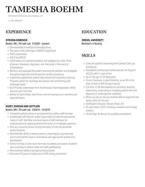 Rn-cath Lab Resume Samples | Velvet Jobs