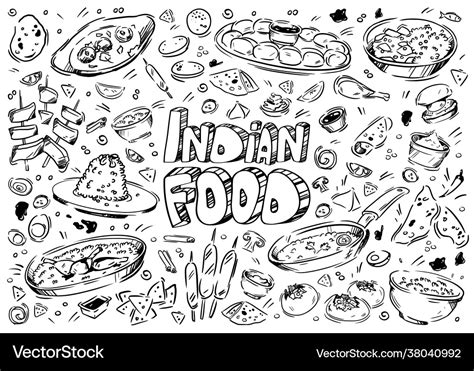 Hand drawn doodle indian food Royalty Free Vector Image