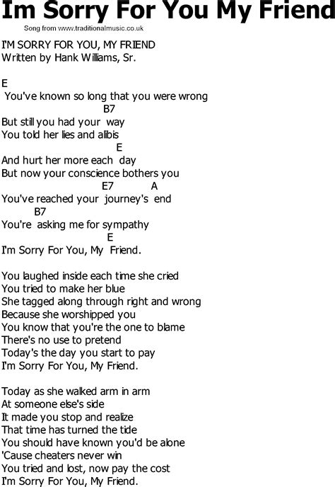 Old Country song lyrics with chords - Im Sorry For You My Friend