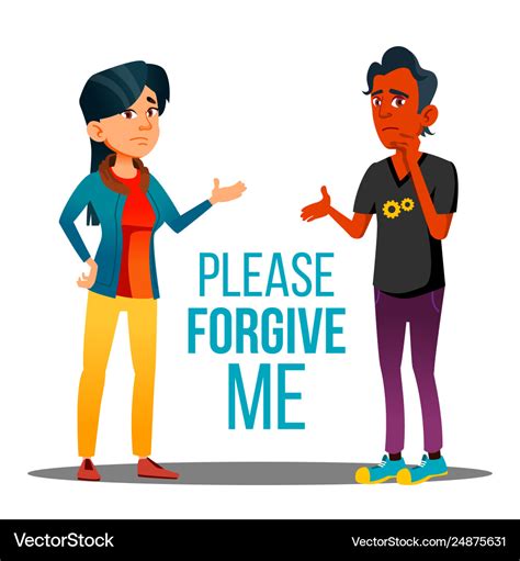 Man and woman asking forgiveness cartoon Vector Image