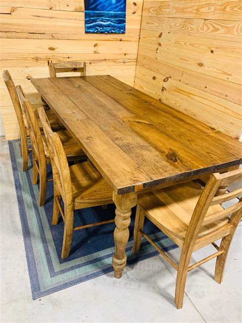 7ft Rustic Farmhouse Table Set with Bench and Chairs | Etsy | Kitchen table settings, Farmhouse ...