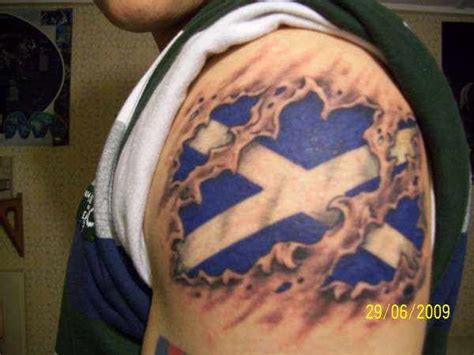 Scottish Flag Ripped Skin Tattoo | Find Tattoos | Scottish tattoos, Ripped skin tattoo, Thistle ...