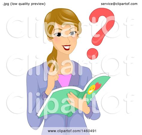 Clipart of a Blond White Female Teacher Asking a Question and Reading a Book - Royalty Free ...