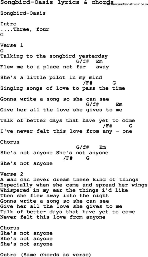 Love Song Lyrics for:Songbird-Oasis with chords.