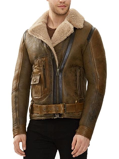 MENS B3 AVIATOR REAL SHEARLING BROWN SHEEPSKIN LEATHER FLIGHT BOMBER JACKET – Real Shearling Jacket