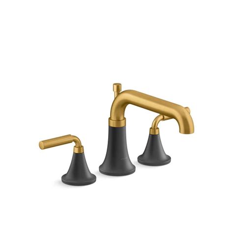 KOHLER Tone 2-Handle Tub Faucet Trim Kit with Diverter Spout in Matte Black with Moderne Brass ...