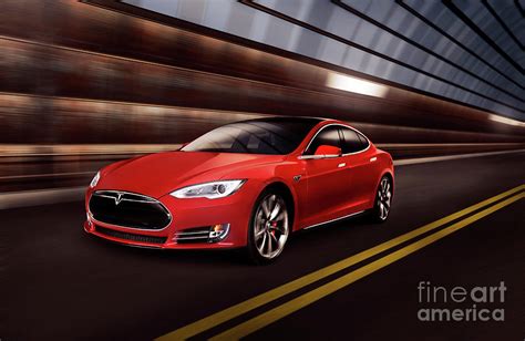 Red Tesla Model S Red Luxury Electric Car Speeding In A Tunnel Photograph by Oleksiy Maksymenko