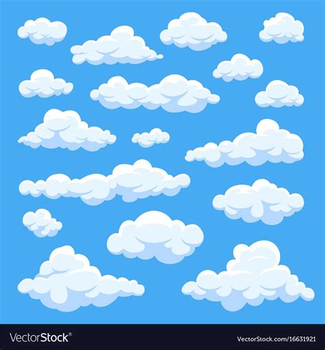 Cartoon clouds isolated on blue sky panorama vector collection. Cloudscape in blue sky, white ...