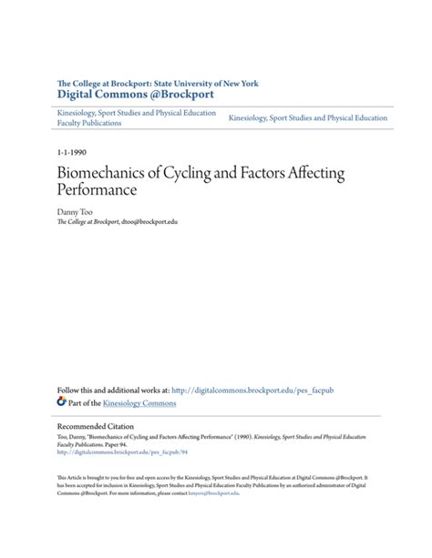 Biomechanics of Cycling and Factors Affecting Performance