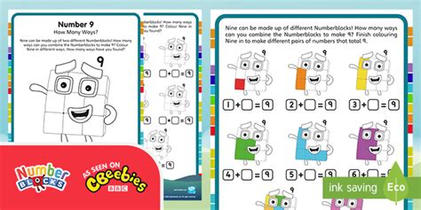 👉 Numberblocks: Number Nine How Many Ways? Worksheet