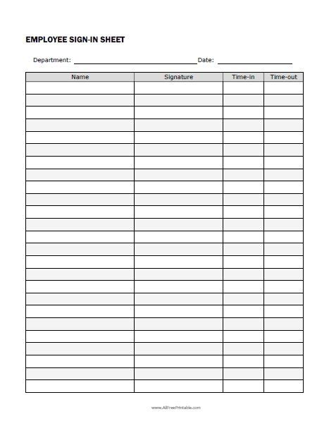 Employee Sign In Sheet – Free Printable