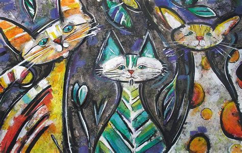 My Three Cats Abstract Painting by ColorcatStudios on Etsy