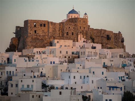 Sunset in Astypalaia ,Greece with a Close Up of the Castle and T Stock Image - Image of greece ...