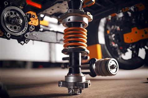 Premium Photo | Repair of car shock absorber in garage of car service ...