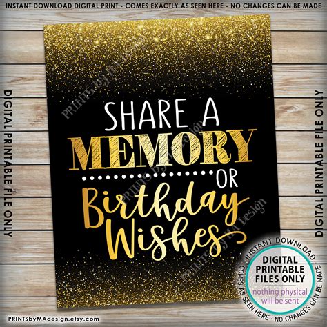 Share a Memory or Birthday Wishes Sign, Birthday Wish, Memories Sign ...