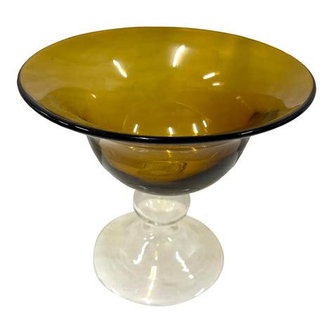 Pairpoint Amber Glass Console Footed Bowl | Chairish