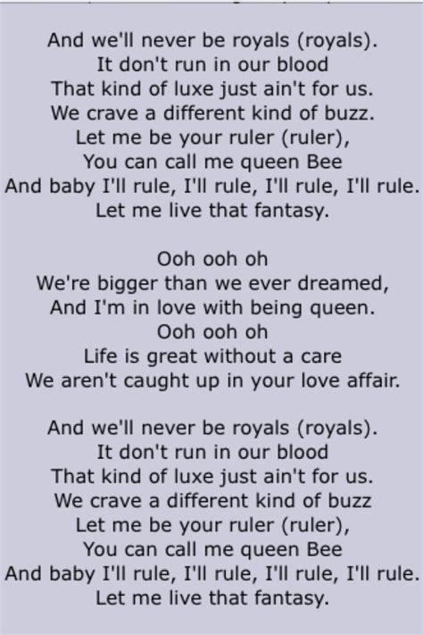 Lorde. "Royals". Page 2 | Song Lyrics Four | Pinterest | Royals