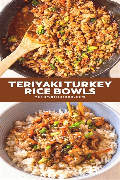 Teriyaki Turkey Rice Bowl have ground turkey simmered in a sweet teriyaki sauce with loads of ...