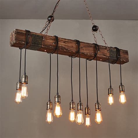 10 Edison Bulbs Rustic Chandelier Farmhouse Industrial Wood Island Pendant Light 761780098617 | eBay