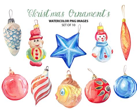 Christmas Ornaments Clipart Watercolor Christmas Clip Art - Etsy Hong Kong