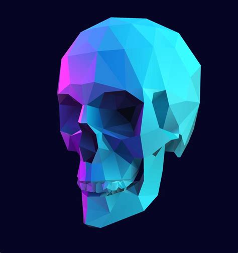 Polygonal skull illustration. Vector 3D low poly design with violet and blue color palette on ...