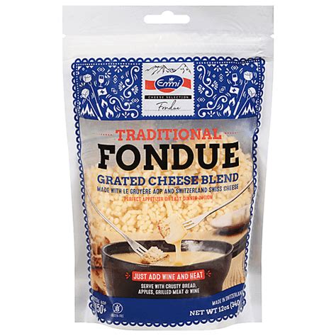 Emmi Grated Cheese Blend, Fondue, Traditional 12 oz | Cheese | Hollywood Markets