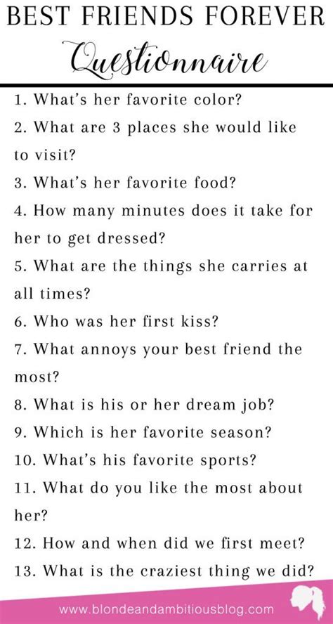 Best Friend Questionnaire | Blonde & Ambitious Blog | Birthday quotes for best friend, Best ...