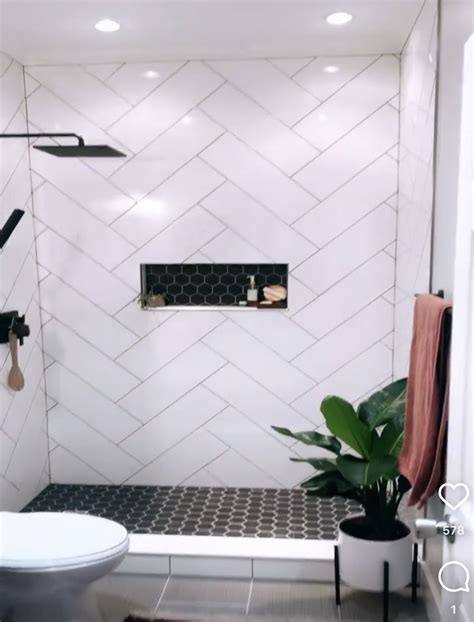 Modern White Bathroom with Black and White Tile