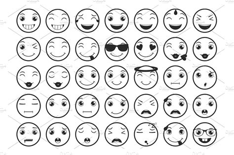 Line Emoticons / Emoji Vector Set | Emoji Icons ~ Creative Market