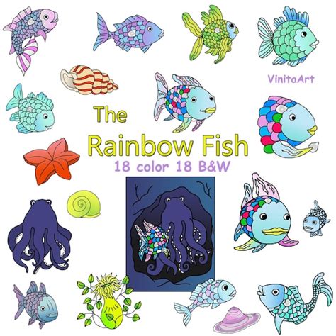 The Rainbow Fish Story book clip art printable digital | Etsy