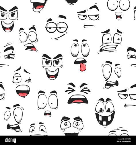 Cartoon funny emoji faces seamless pattern, funny emoticons and happy emoji, vector background ...