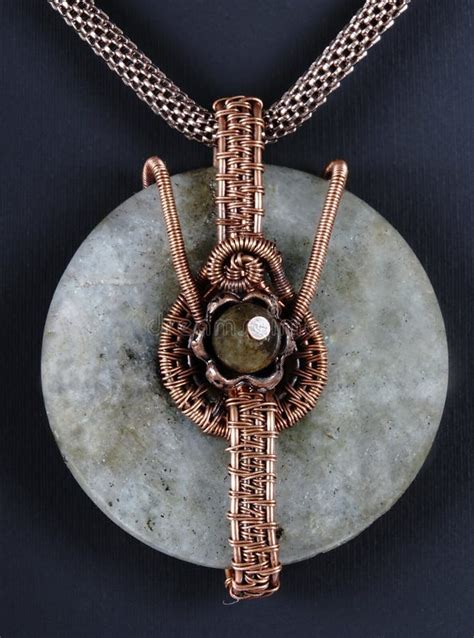 Vintage Copper Jewelry Necklace On Stone Background, Hand Made Stock ...