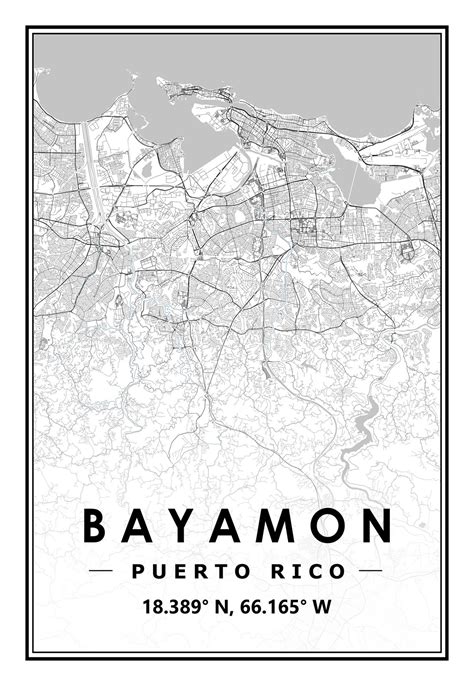 BAYAMON PUERTO RICO Portrait Map Prints Minimal Scandinavian - Etsy