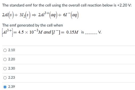 Solved The standard emf for the cell using the overall cell | Chegg.com