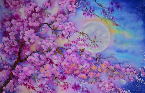 Download Pink Flower Moon Sakura Cherry Blossom Artistic Flower HD ...